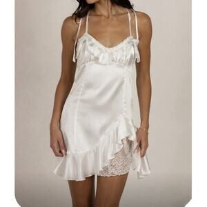 Sugar Thrillz Dolls Kill White Satin Ruffle Slip Mini Dress L NWT Bachelorette